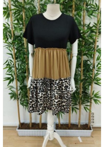Leopar Desenli Etek Ucu Detaylı Viskon Elbise - Çok Renkli indirimleri