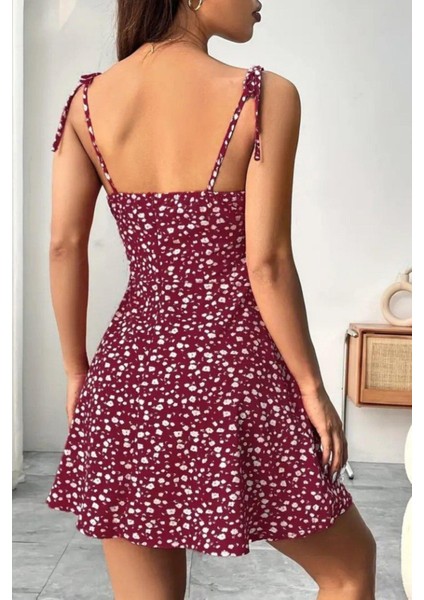 Askılı Kare Yaka Büzgü Detaylı Mini Süprem Elbise - Kırmızı modelleri