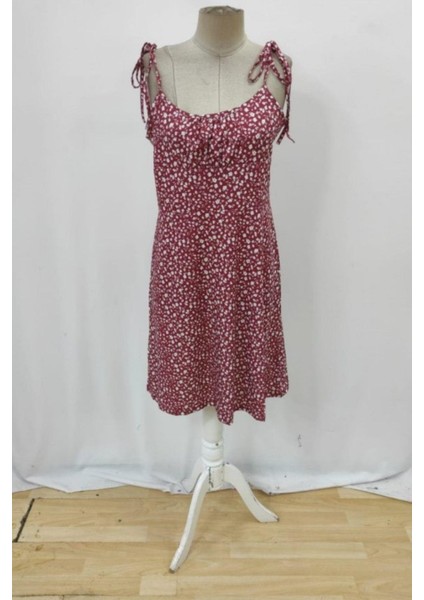 Askılı Kare Yaka Büzgü Detaylı Mini Süprem Elbise - Kırmızı fırsatları