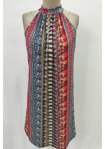 Halter Yaka Mini Süprem Elbise - Çok Renkli fırsatları