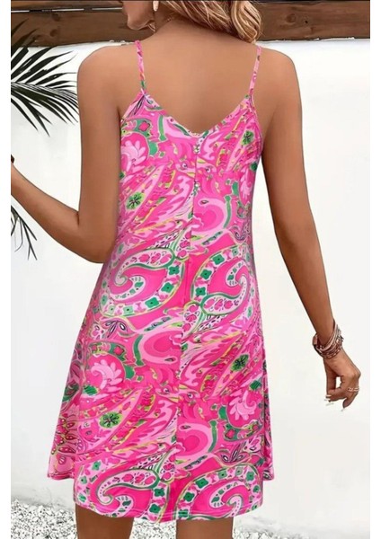 Askılı Desenli Yazlık Süprem Elbise - Pembe fiyatları