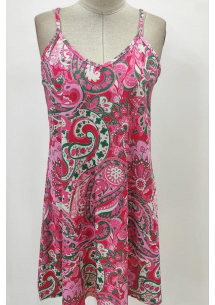 Askılı Desenli Yazlık Süprem Elbise - Pembe fırsatları