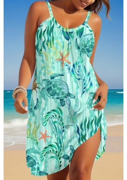 Askılı Desenli Süprem Elbise - Yeşil fiyatları