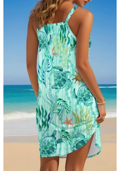 Askılı Desenli Süprem Elbise - Yeşil modelleri