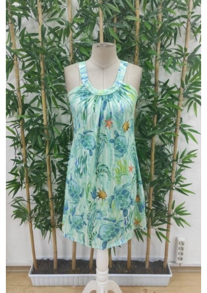 Askılı Desenli Süprem Elbise - Yeşil fırsatları