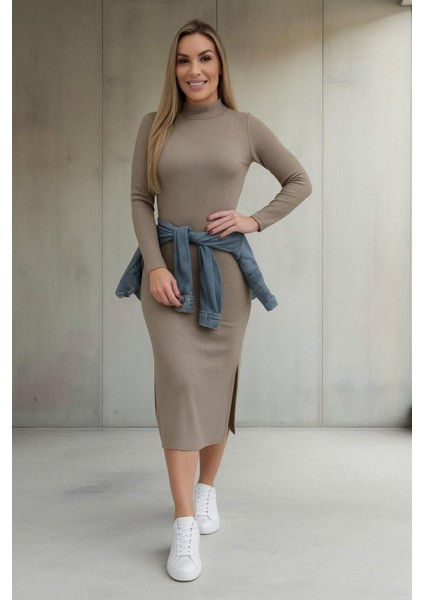 Balıkçı Yaka Midi Kaşkorse Elbise - Taş fiyatları