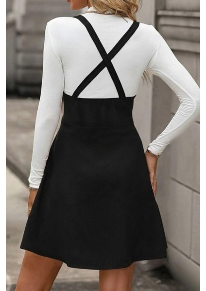 Askılı Düğme Detaylı Mini Süet Elbise - Siyah fiyatları