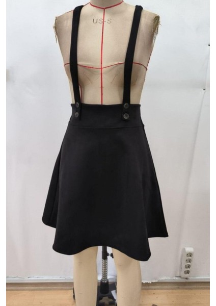 Askılı Düğme Detaylı Mini Süet Elbise - Siyah fırsatları