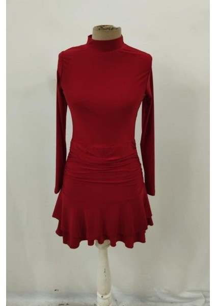 Balıkçı Yaka Büzgü Detaylı Fırfırlı Mini Sandy Elbise - Kırmızı fırsatları