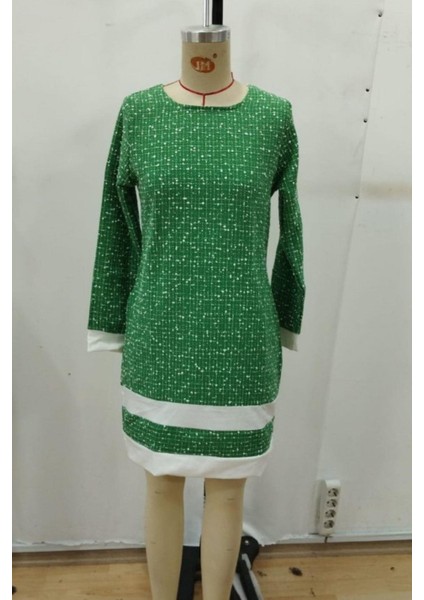 Yuvarlak Yaka Şerit Detaylı Mini Dokuma Elbise - Yeşil indirimleri