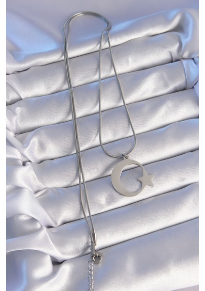 316L Çelik Gümüş Renk Ay Yıldız Model Unisex Kolye modelleri