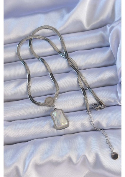 316L Çelik Gümüş Renk Italyan Zincir Ezme Taşlı Kolye fiyatları