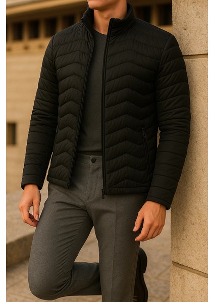 Erkek Günlük Astarlı Siyah Şişme Mont modelleri