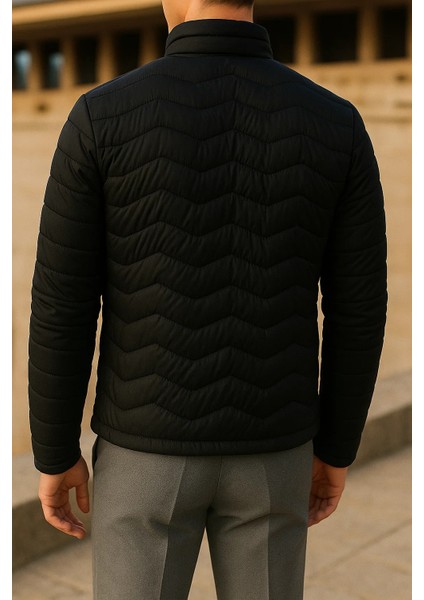 Erkek Günlük Astarlı Siyah Şişme Mont