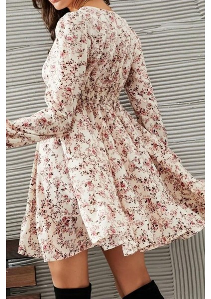 V Yaka Dantelli Mini Süprem Elbise - Pembe modelleri