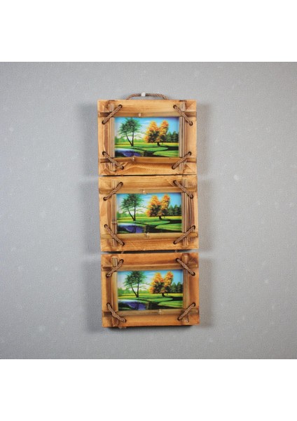 El Yapımı Doğal Ahşap 3’lü Bambu Bamboo Fotoğraf Çerçevesi Dekoratif Ev Ofis Hediyesi Duvar Süsü - 3