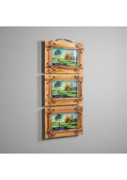 El Yapımı Doğal Ahşap 3’lü Bambu Bamboo Fotoğraf Çerçevesi Dekoratif Ev Ofis Hediyesi Duvar Süsü - 3 modelleri