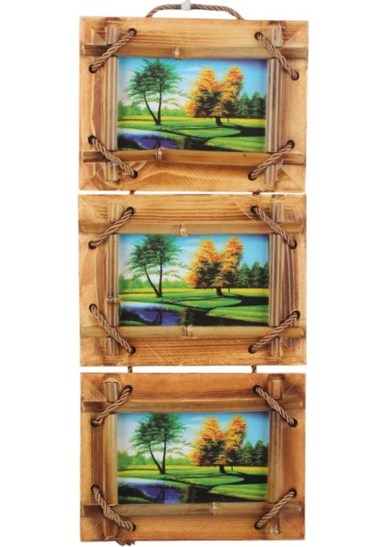 El Yapımı Doğal Ahşap 3’lü Bambu Bamboo Fotoğraf Çerçevesi Dekoratif Ev Ofis Hediyesi Duvar Süsü - 3 indirimleri
