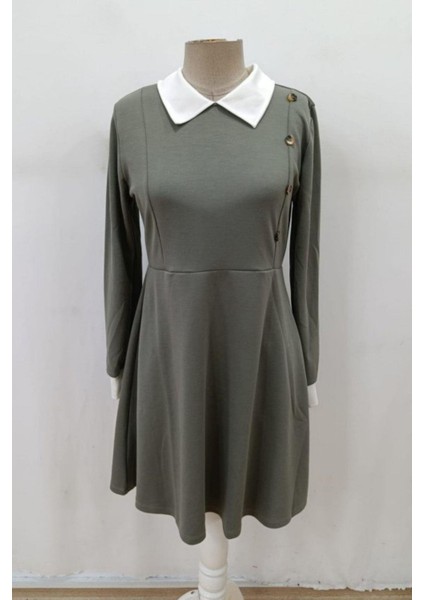 Düğmeli Yaka ve Kol Detaylı Kısa Modal Elbise - Yeşil fırsatları