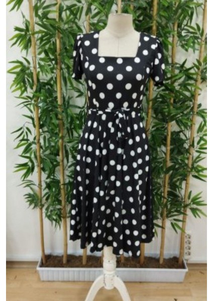 Puantiye Desenli Kuşaklı Midi Süprem Elbise - Puantiyeli fırsatları