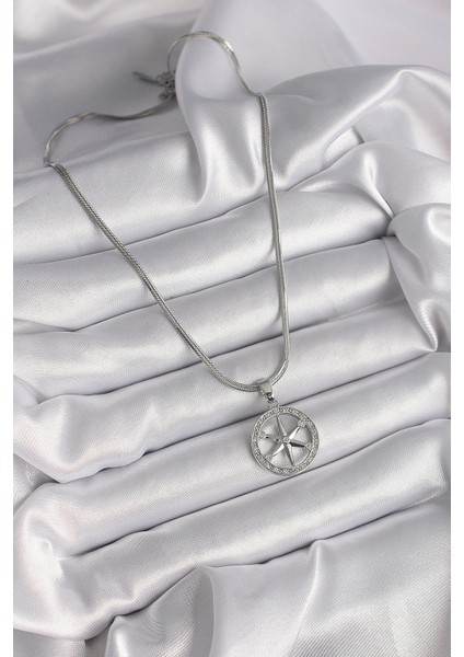 316L Çelik Gümüş Renk Italyan Zincir Zirkon Taşlı Kutup Yıldız Model Kadın Kolye fiyatları
