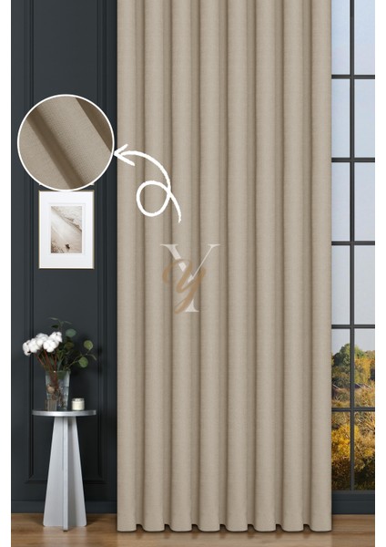 Keten Fon Perde V-4004 Krem