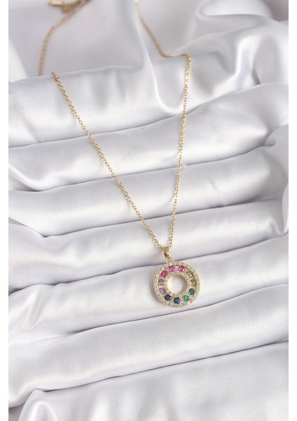 316L Çelik Gold Renk Zincir Renkli Zirkon Taşlı Madalyon Model Kadın Kolye fiyatları