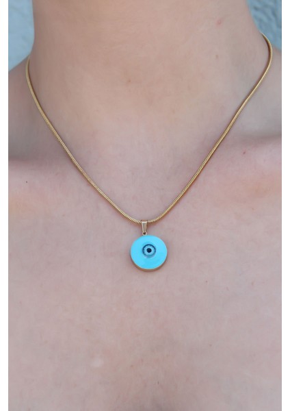 316L Çelik Gold Renk Nazar Boncuk Model Kadın Kolye fiyatları