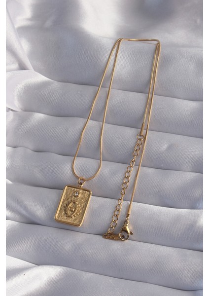 316L Çelik Zincir Gold Renk Zirkon Taşlı Göz Figür Tarot Kolye fiyatları