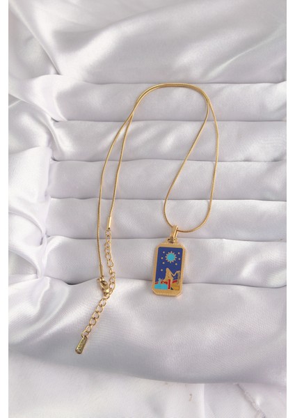 316L Çelik Gold Renk Mavi Mineli Kız Figür Tarot Kolye fiyatları