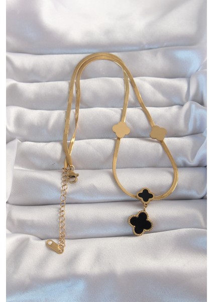 316L Çelik Gold Renk Italyan Zincirli Mineli Yonca Kolye fiyatları