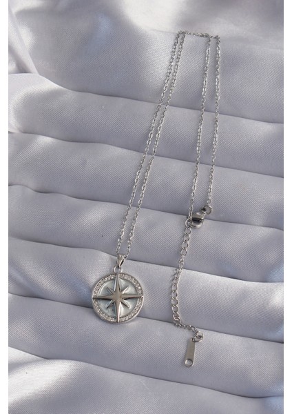 316L Çelik Zincir Gümüş Renk Zirkon Taşlı Kutup Yıldızı Kolye fiyatları