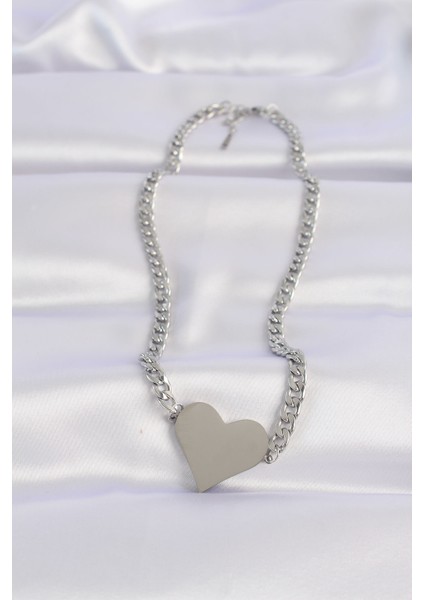 316L Çelik Zincir Gümüş Renk Düz Plaka Kalp Kolye fiyatları