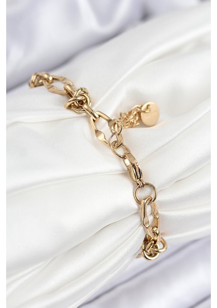 316L Çelik Parçalı Zincir Model Gold Renk Kadın Bileklik fiyatları