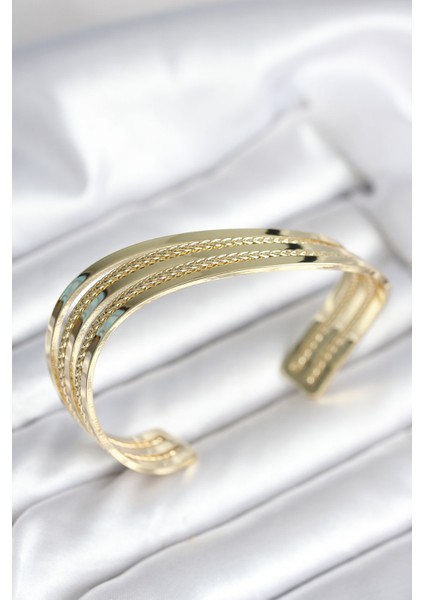 Eğik Şerit Model Gold Renk Pirinç Kadın Bileklik