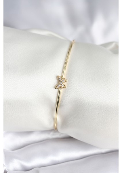 Kelebek Figürlü Zirkon Taşlı Gold Renk Pirinç Kadın Bileklik