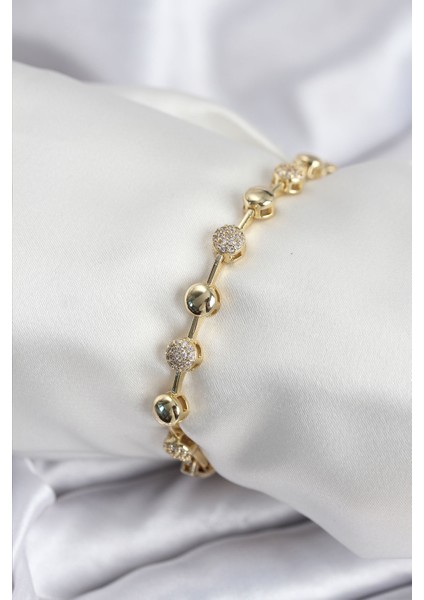 Pirinç Vıp Seri Gold Renk Topçuk Model Kadın Bileklik