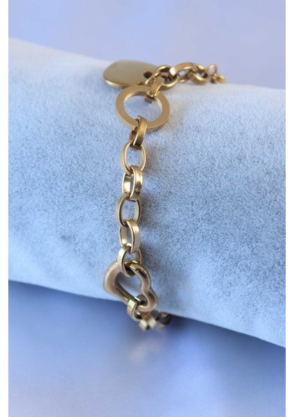 316L Çelik Gold Renk Kalp Figür Zincir Model Kadın Bileklik fiyatları