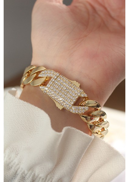 Vip Seri Pirinç Ortası Zirkon Taşlı Gold Renk Gurmet Bileklik fiyatları