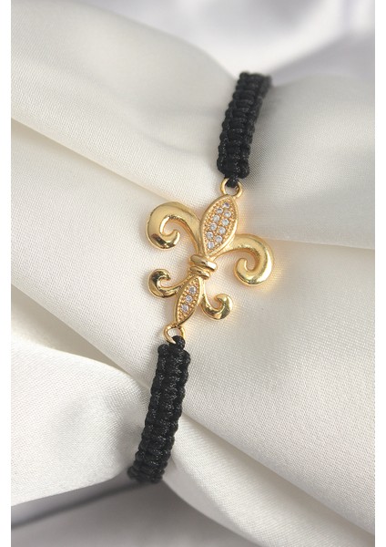 Pirinç Gold Renk Zirkon Taşlı Zambak Figür Asansörlü Makrome Model Kadın Bileklik