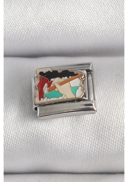 316L Çelik Gümüş Renk Renkli Palet Fırça Işlemeli Model Nomination Charm