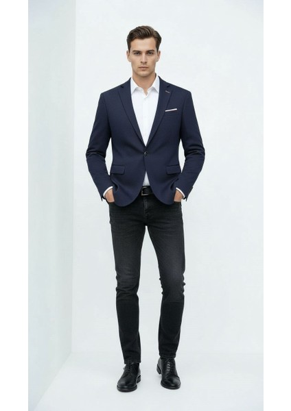 Lacivert Erkek Slim Fit Tek Düğmeli Blazer Ceket – Şık Dokulu Kumaş, Astarli, Günlük ve Ofis Kombinlerine Uygu modelleri