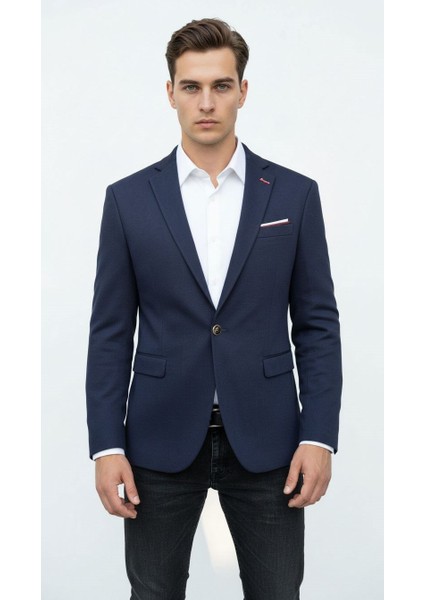 Lacivert Erkek Slim Fit Tek Düğmeli Blazer Ceket – Şık Dokulu Kumaş, Astarli, Günlük ve Ofis Kombinlerine Uygu fırsatları