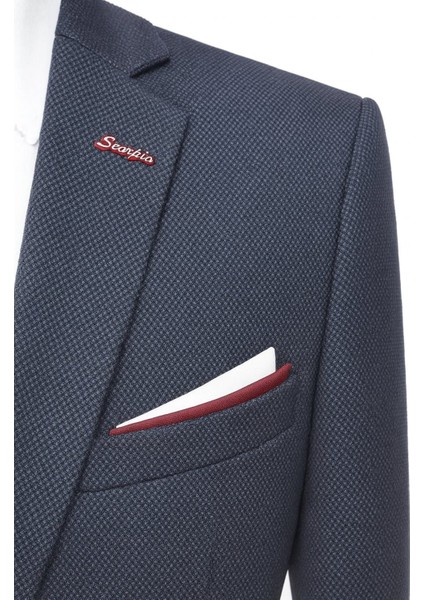 Lacivert Erkek Slim Fit Tek Düğmeli Blazer Ceket – Şık Dokulu Kumaş, Astarli, Günlük ve Ofis Kombinlerine Uygu