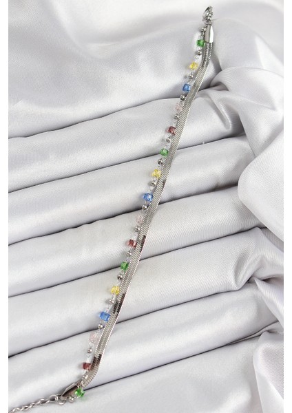 316L Çelik Gümüş Renk Karışık Renkli Kristal Taşlı Kadın Bileklik