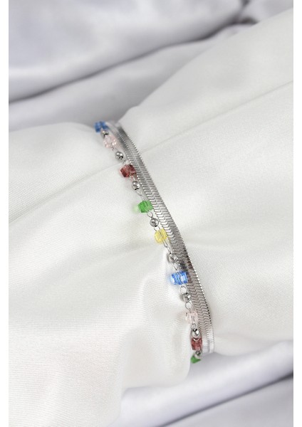 316L Çelik Gümüş Renk Karışık Renkli Kristal Taşlı Kadın Bileklik fiyatları