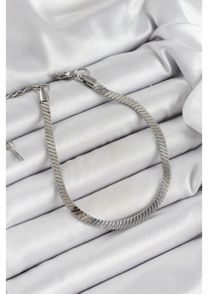 316L Çelik Gümüş Renk Yassı Zincir Model Kadın Bileklik fiyatları