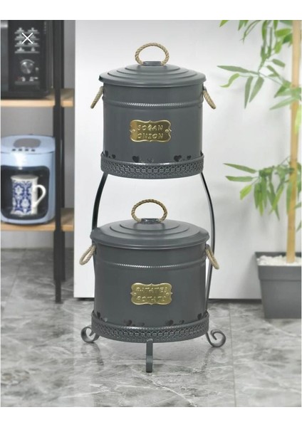 Büyük Patates Soğan Kovası 2 Katlı Paslanmaz