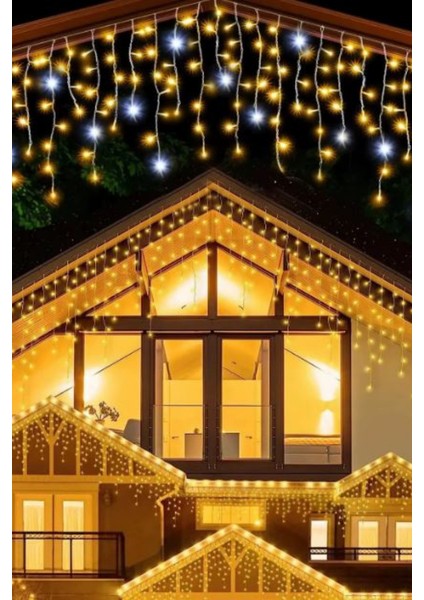 3 Metre Saçak LED Gün Işığı Beyaz Flaşlı 160 Ledli 27 Saçaklı Eklenebilir IP65 Dış Mekan Beyaz Kablolu Dekoratif LED Işık Yılbaşı Süsü