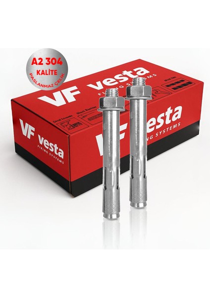 Slv-A2 M8X75 Inox Paslanmaz Gömlekli Dübel Ø10 50'li Paket | Çelik Mekanik Dübel